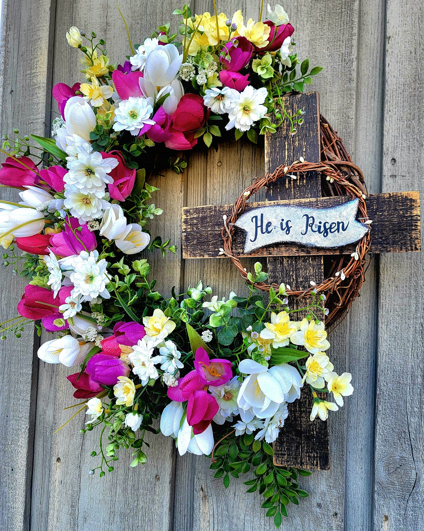 Easter Floral Wreath With Cross